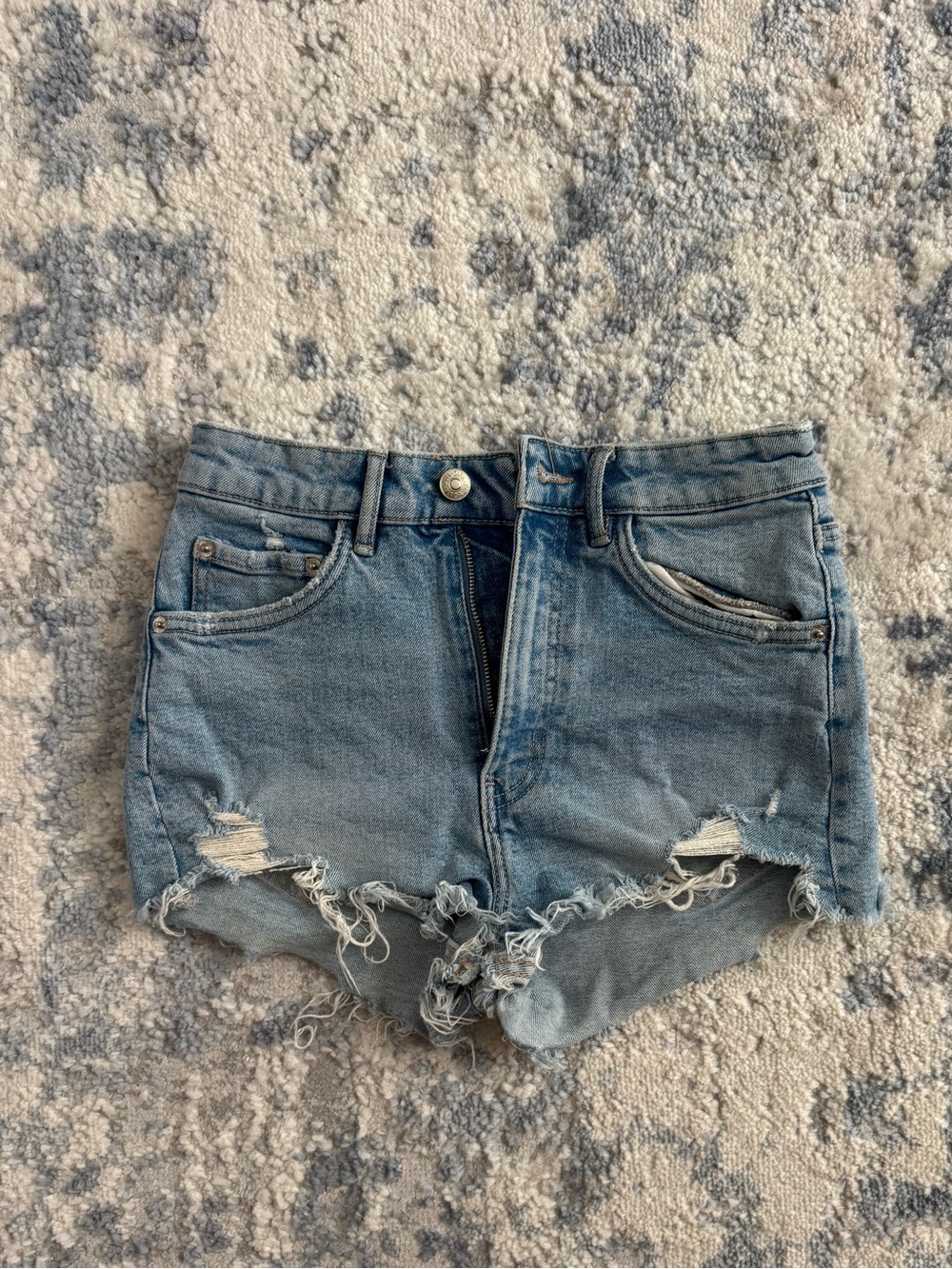 Zara High Waisted Distressed Denim Shorts